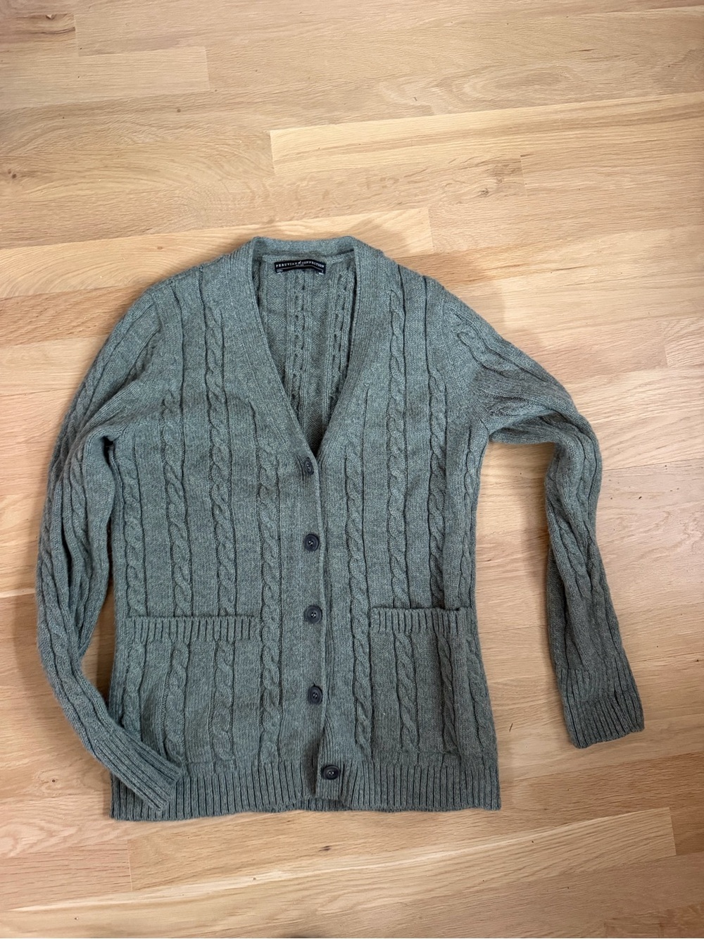 Peruvian Connection Olive Green Cable-Knit Button Cardigan women s alpaca